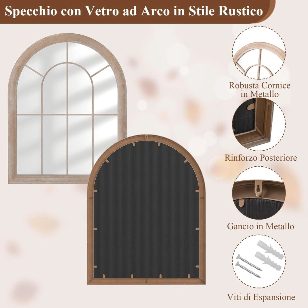 Specchio da Parete, Specchio a Finestra ad Arco con Cornice Metallica, Antideflagrante per Soggiorno Ingresso Corridoio, 88 x 69,5 cm (Stile 2)
