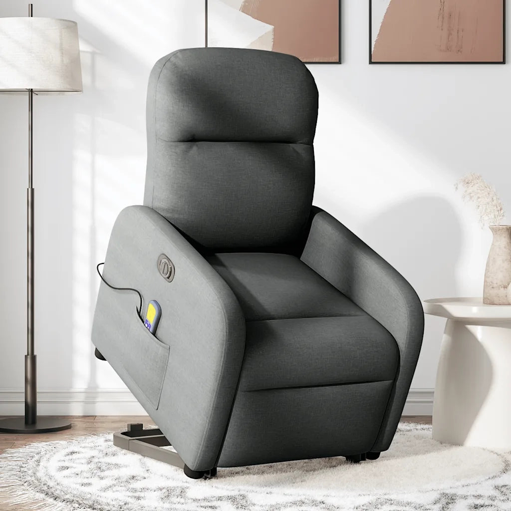 Poltrona Alzapersona Massaggi Elettrica Grigio Scuro Tessuto