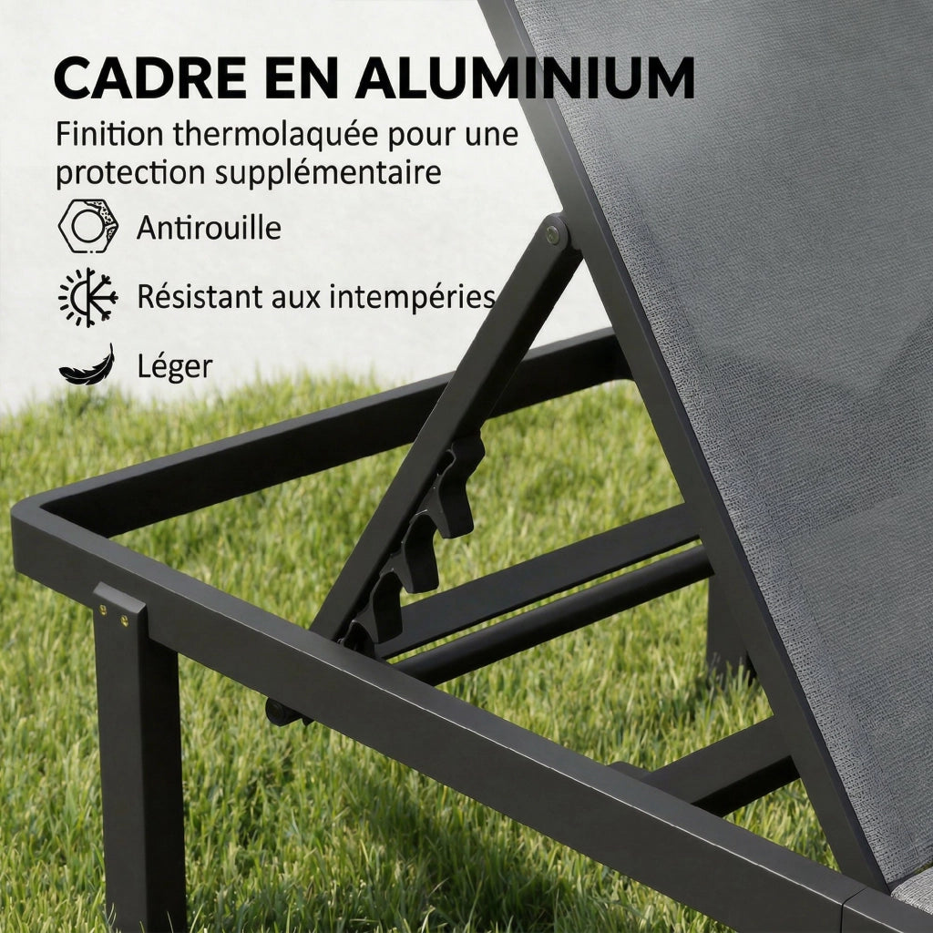 Transat da Giardino con Rotelle ¨C zephmum ¨C Textilene 530g/m2 Grigio Scuro