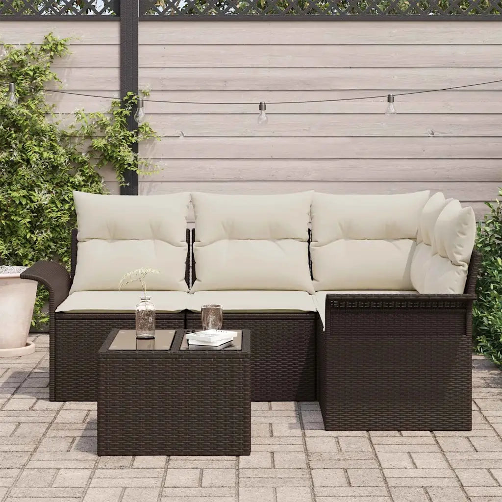 Set Divano da Giardino con cuscino 5 pz | Set Salotto da Giardino Marrone polyrattan