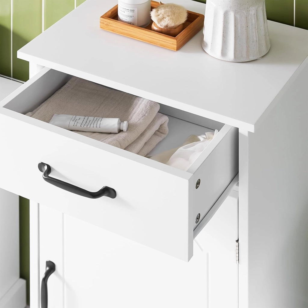 Mobiletto Bagno Salvaspazio – Mobiletto Bagno Stretto con Cassetti e Ripiani Regolabili, Cassettiera nel legno, Resistente all'Umidità, Bianco, 42x30x93cm, BZR207-W