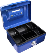 Cassa Metallica Bloccabile da 4" con Fessura per Monete - 2 Chiavi e Cassettiera Removibile - Blu