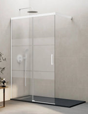 Porta doccia scorrevole 1+1 THALASSA (BASIC) walk-in 130 cm Profilo Bianco vetro serigrafato