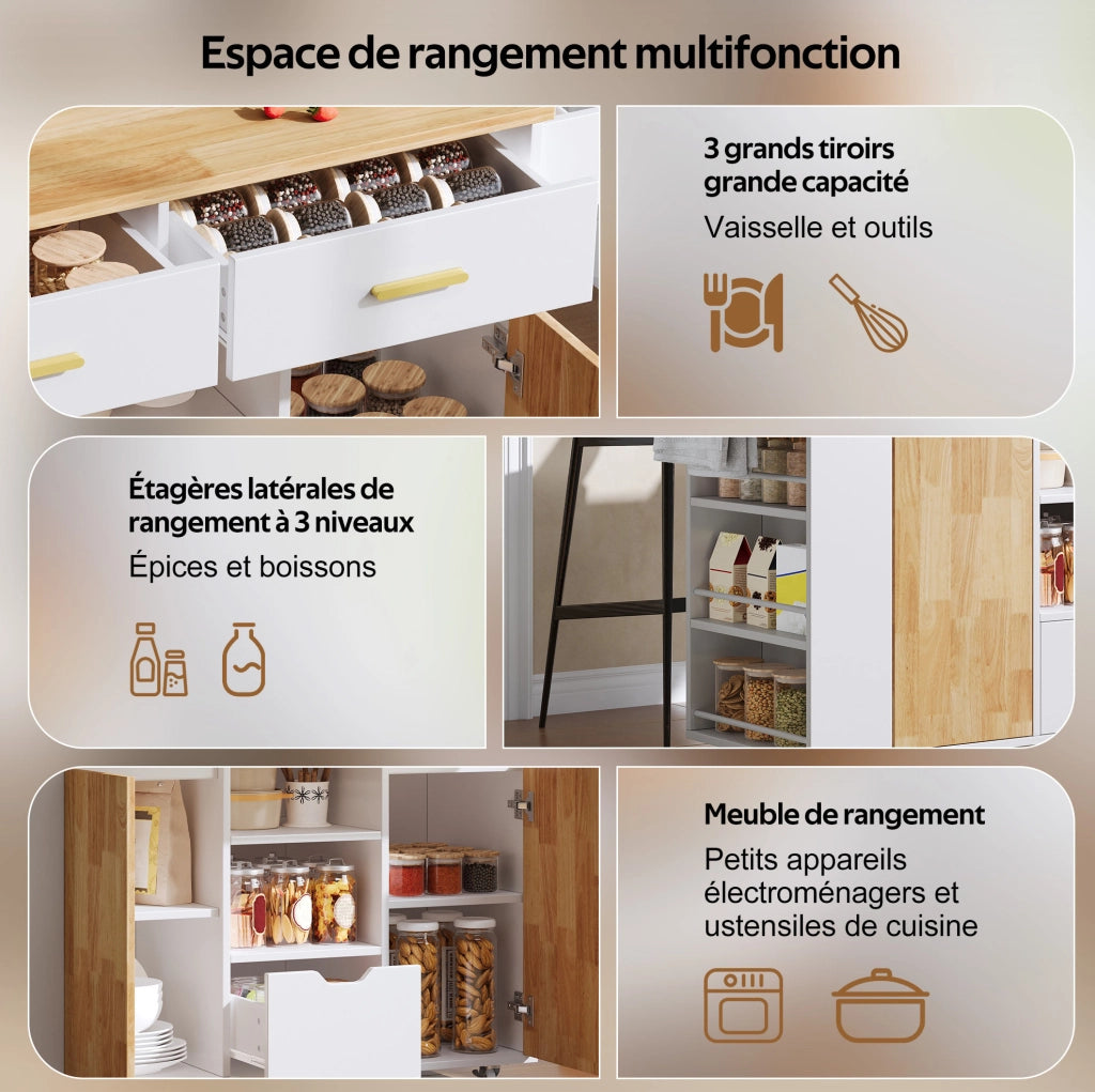 Isola da cucina con piano ribaltabile 120x45(71)x90 cm in MDF bianco