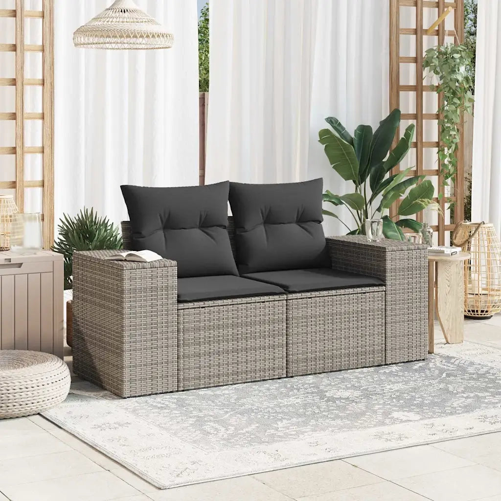 Divano da Giardino con Cuscini 2 Posti-Sofa da Giardino-Divano da esterno Grigio in Polyrattan 694319