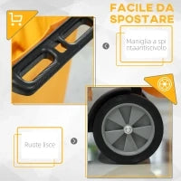 Carrello Pulizie a 3 Ripiani con Ganci e Sacco da 100L, 121x50.5x96.5 cm, Nero Giallo e Grigio