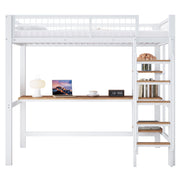 LETTO a castello con scrivania e ripiani 90x200 cm Metallo e legno Bianco/Naturale