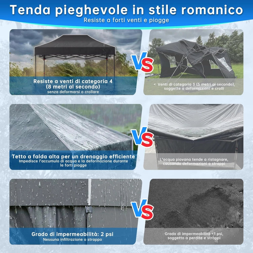 Gazebo 3 x 4.5 impermeabile, stabile, ripido, gazebo pieghevole con pareti laterali, protezione UV 50+, tenda per feste, altezza regolabile, gazebo per giardini, cortili, campeggi