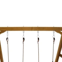 Altalena in legno doppia per bambini con scivolo e scala da arrampicata, 239x240x169 cm, colore naturale