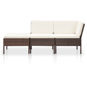 Set Divani da Giardino 3 pz | Set Salotto da Giardino con Cuscini in Polyrattan Marrone