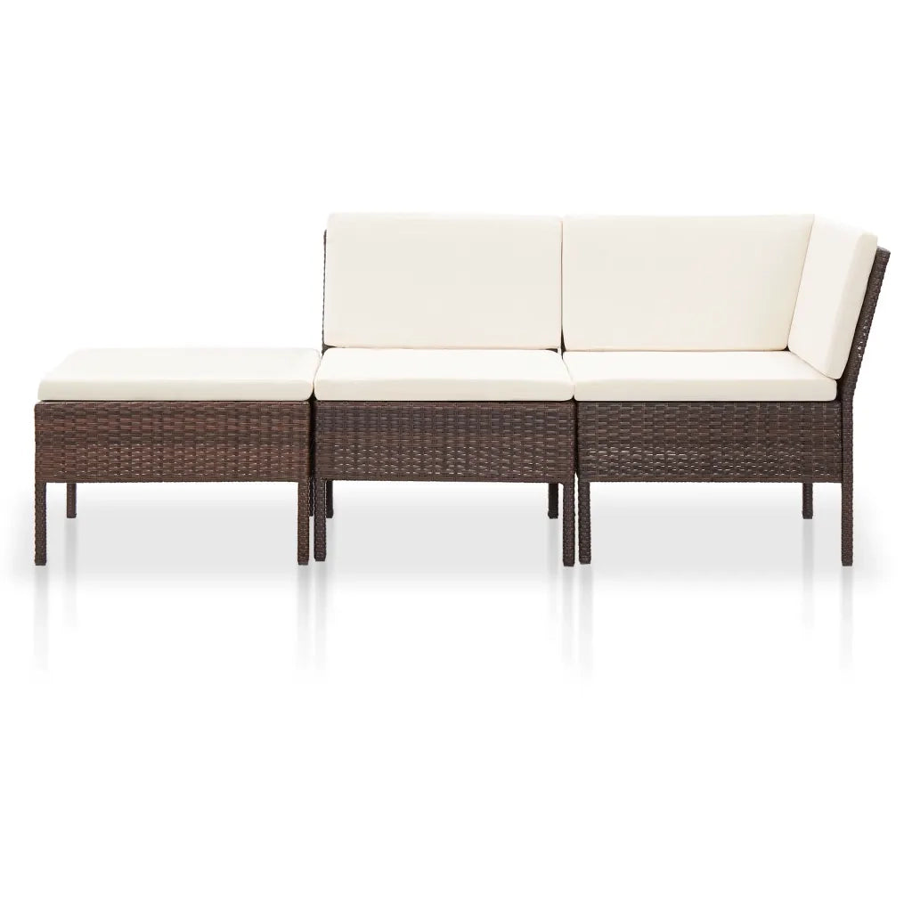 Set Divani da Giardino 3 pz | Set Salotto da Giardino con Cuscini in Polyrattan Marrone