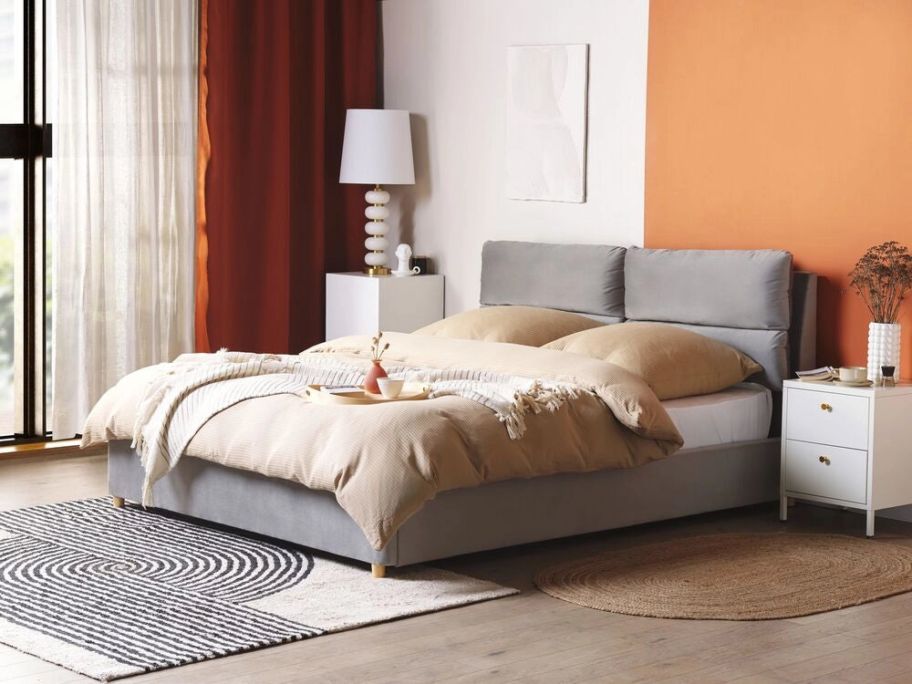 Letto matrimoniale con contenitore velluto grigio chiaro 160 x 200 cm