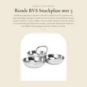 Piatto condiviso - Piatto rotondo per snack con 3 sezioni - Acciaio inossidabile - Ideale per snack, frutta, insalate - Duraturo e riutilizzabile - Tavolo per snack