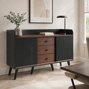 Credenza 117,5x40x80 cm con 3 cassetti in MDF e truciolare nera e color legno