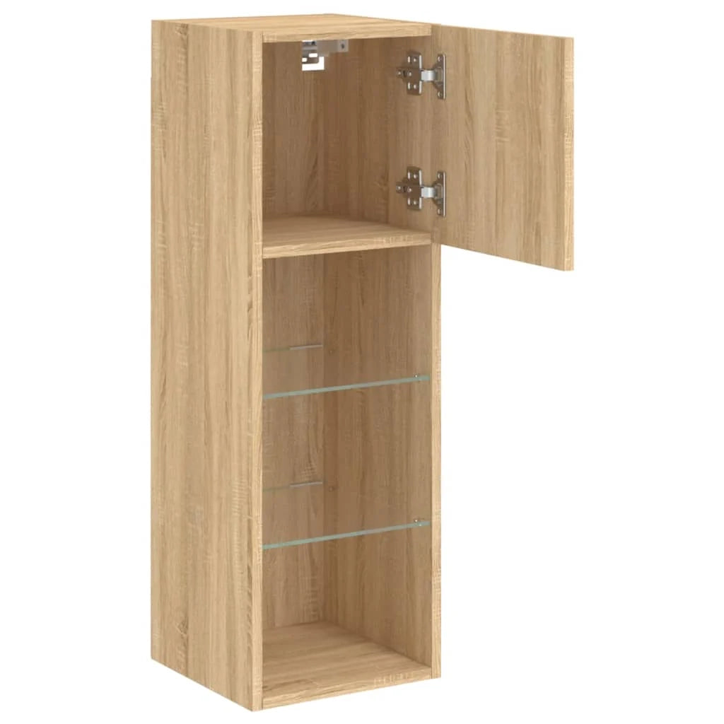 Mobile TV multimediale scaffale TV credenza mobile TV per sala da pranzo soggiorno camera da letto con luci LED 2 pezzi rovere Sonoma 30,5 x 30 x 90 cm marrone 02_0028874