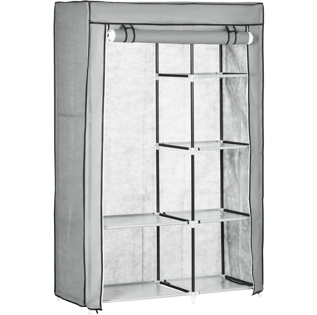 Armadio in tessuto 103x43x162.5 cm con 1 asta e 6 ripiani; grigio