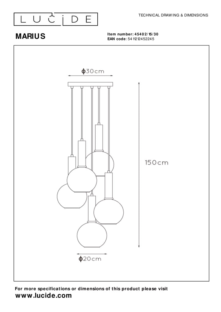 Lampadario MARIUS Lucide nero 5 sfere vetro E27 40W
