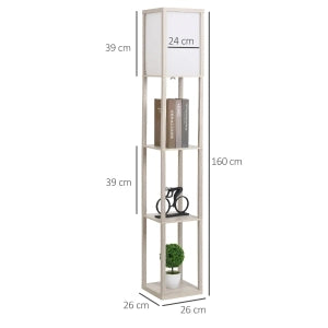 Lampada da terra con 3 ripiani, struttura in MDF, colore bianco, 26x26x160 cm, attacco E27