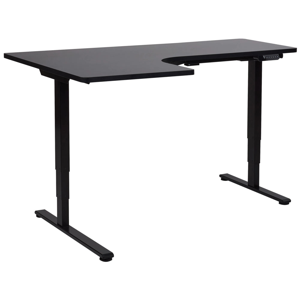 Scrivania elettrica regolabile ad angolo retto moderna a forma di L 160 x 59 cm Piano nero lato sinistro stile moderno