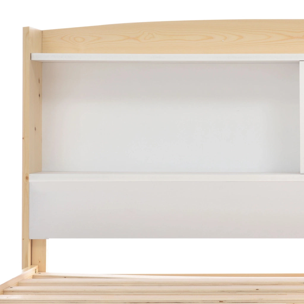 Letto singolo 90 × 200 cm con testiera contenitore, materasso incluso, in legno massello bianco
