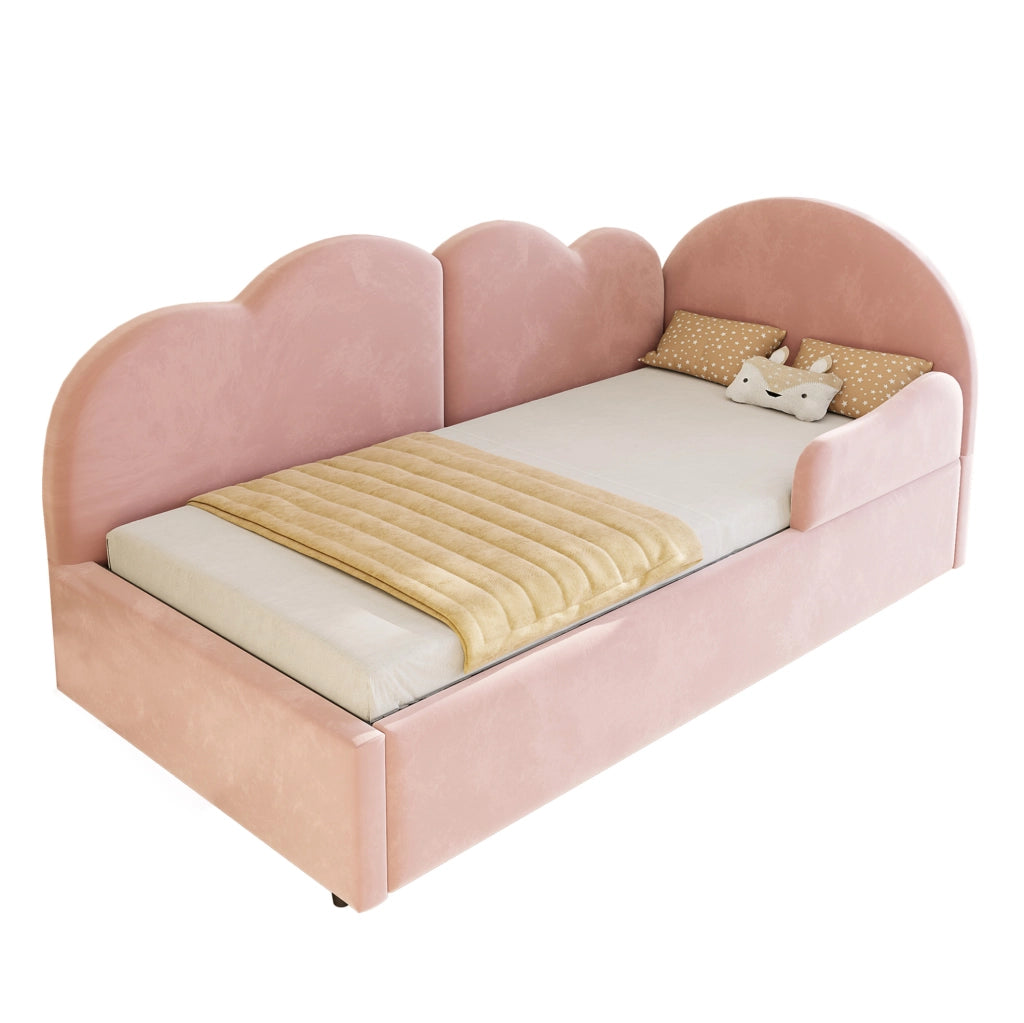 Letto imbottito L con letto estraibile 90x200 cm; velluto rosa