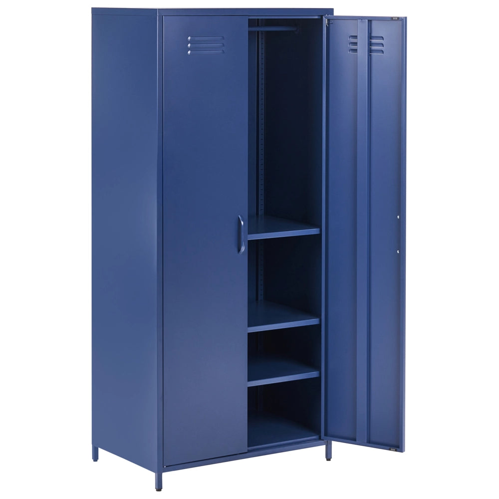 Armadio Portaoggetti Home Office Acciaio Blu Navy 2 Ante 4 Ripiani Design Industriale