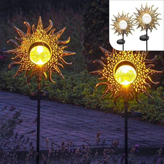 Illuminazione per Giardino alimentata da Energia Solare con Spia di Terra - Set da 2 - Illuminazione Esterna Decorativa a Led - Pannello Solare per Giardino Decorazione Esterna
