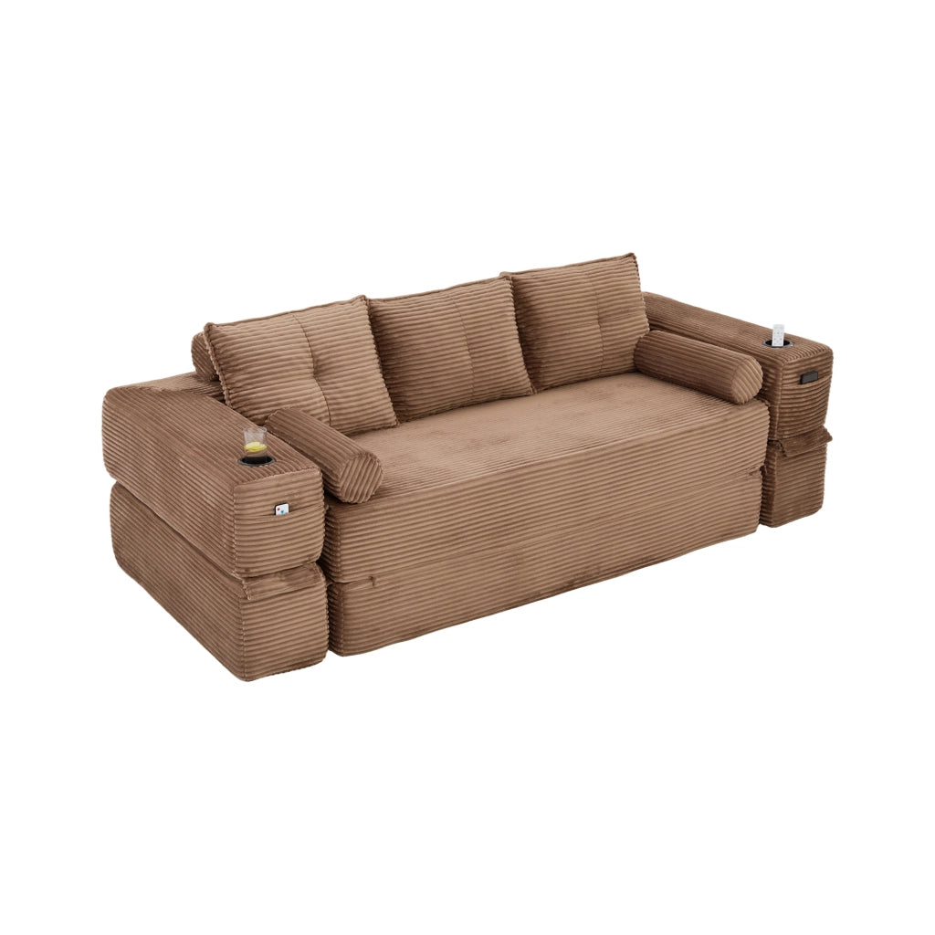 Divano Letto 3 Posti Pieghevole con Cuscini e Tasche ¨C MINIMAL ¨C Tessuto a Coste
