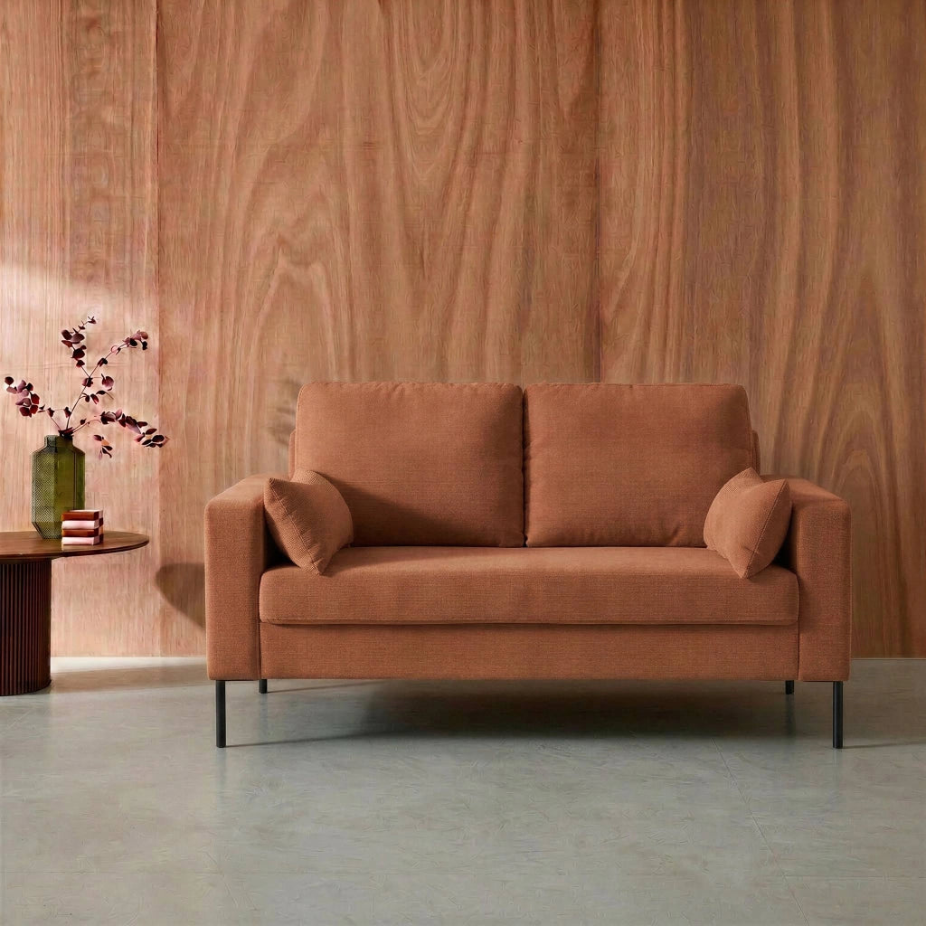 Divano in velluto a coste con gambe in metallo, 2 posti, terracotta