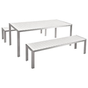 Set da pranzo da giardino bianco da esterno 3 pezzi tavolo rettangolare 2 panche struttura in alluminio spazzolato