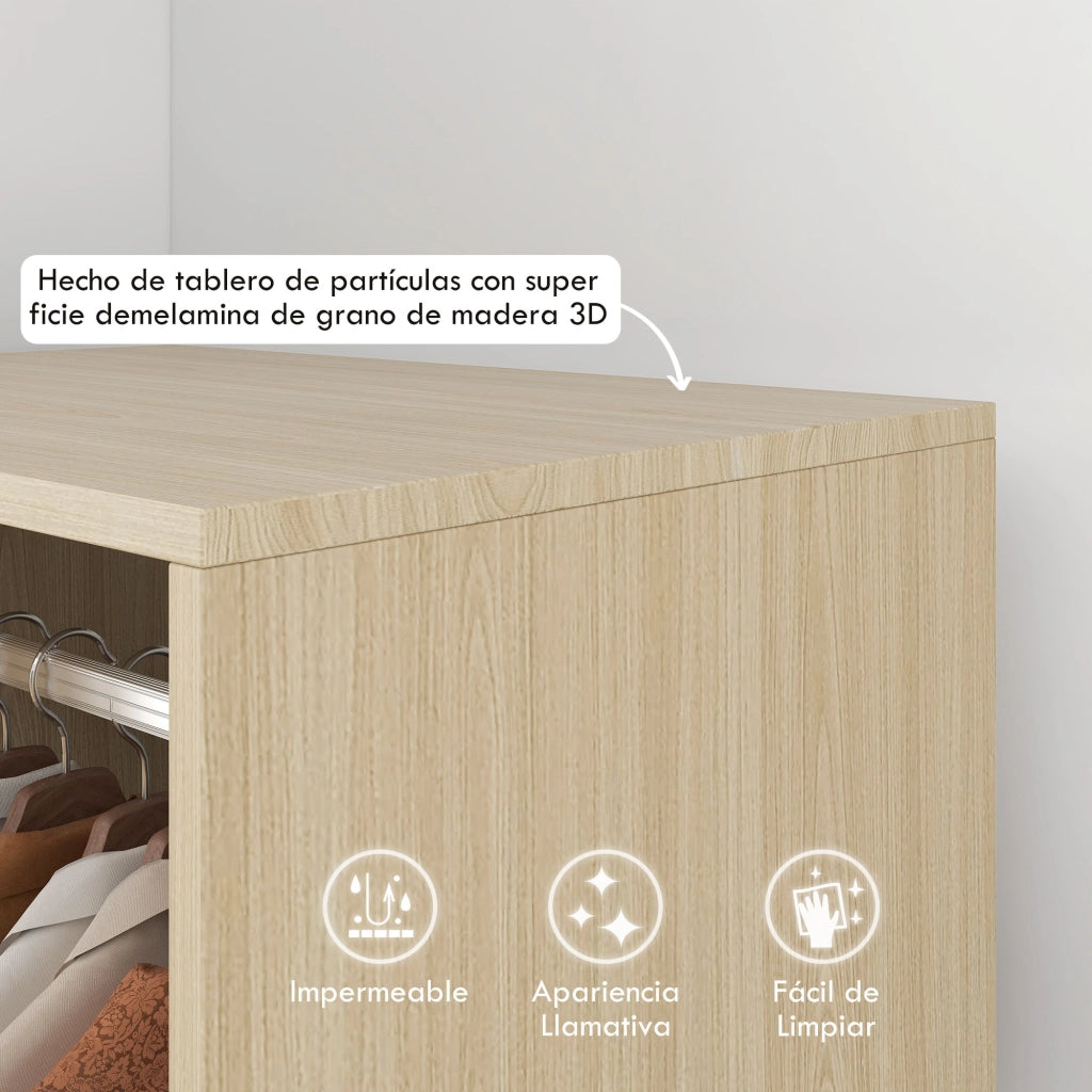 Armadio con ruote, barra appendiabiti e ripiani ¨C zephmum ¨C 60x40x128 cm, colore naturale