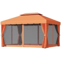 Gazebo da Giardino 4x3m con Doppio Tetto e Tende Laterali, Arancione
