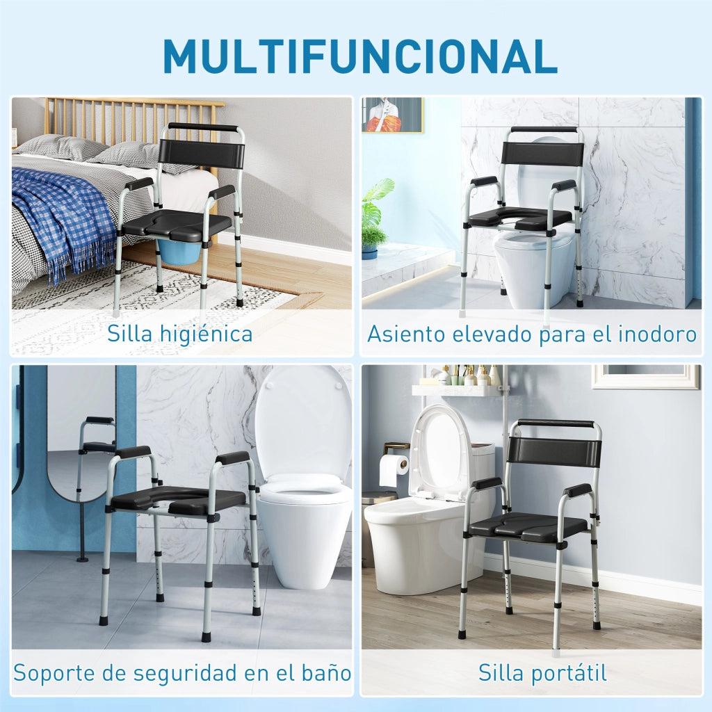 Sedia da Bagno Pieghevole con Seduta Regolabile e Cuscini Antiscivolo ¨C Zephmum ¨C Nero 150 kg