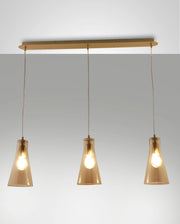 Dafne Lampada a Sospensione in Metallo e Vetro Soffiato Colore Ambra 3 Luci E27 40W - Design Elegante per Interni Contemporanei e Raffinati
