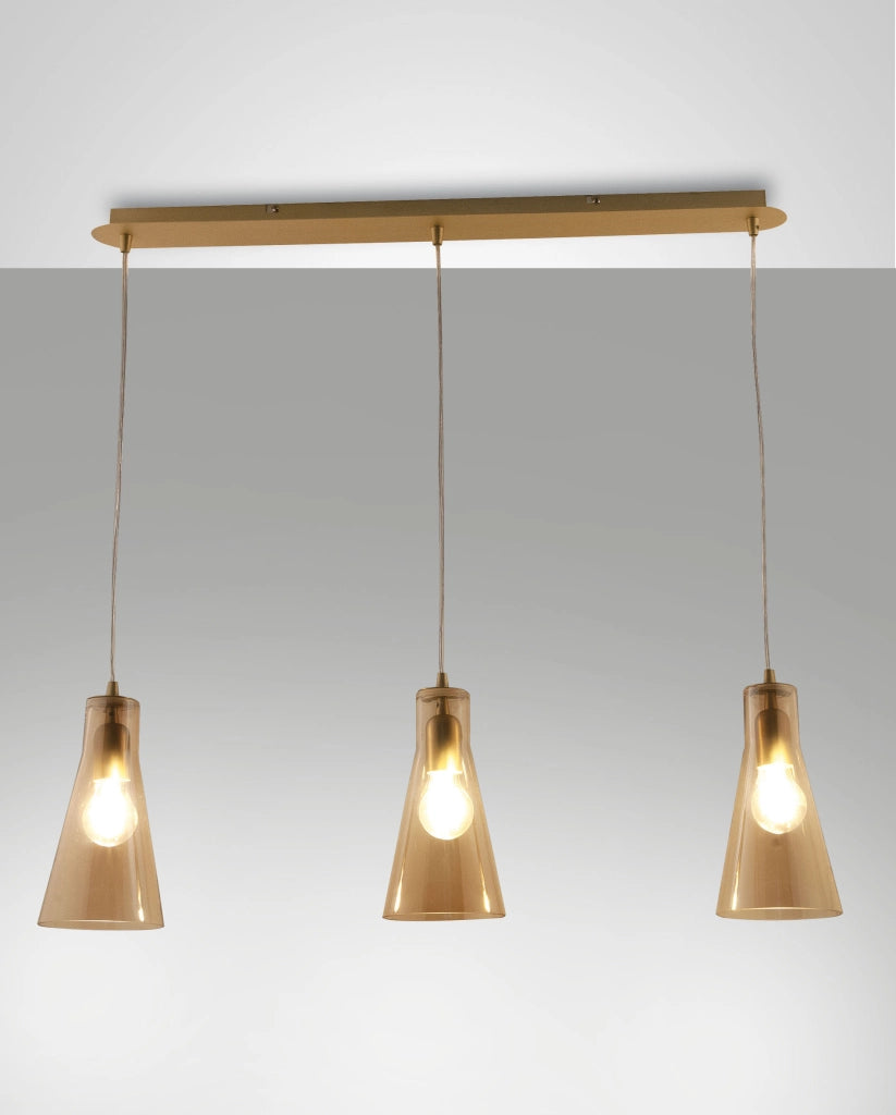 Dafne Lampada a Sospensione in Metallo e Vetro Soffiato Colore Ambra 3 Luci E27 40W - Design Elegante per Interni Contemporanei e Raffinati