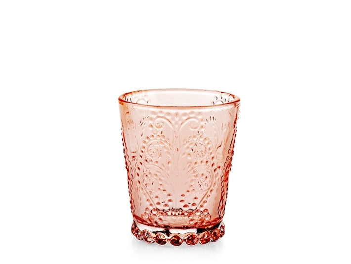 Set sei bicchieri garden in vetro lavorato colore rosa antico cl 35.