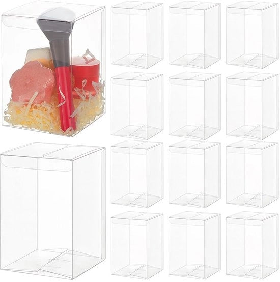 Scatole di regalo trasparenti 15 pezzi - PVC trasparente - Scatole rettangolari per dolci - Dimensioni 8 x 8 x 12 cm - Per feste - Scatole per regali