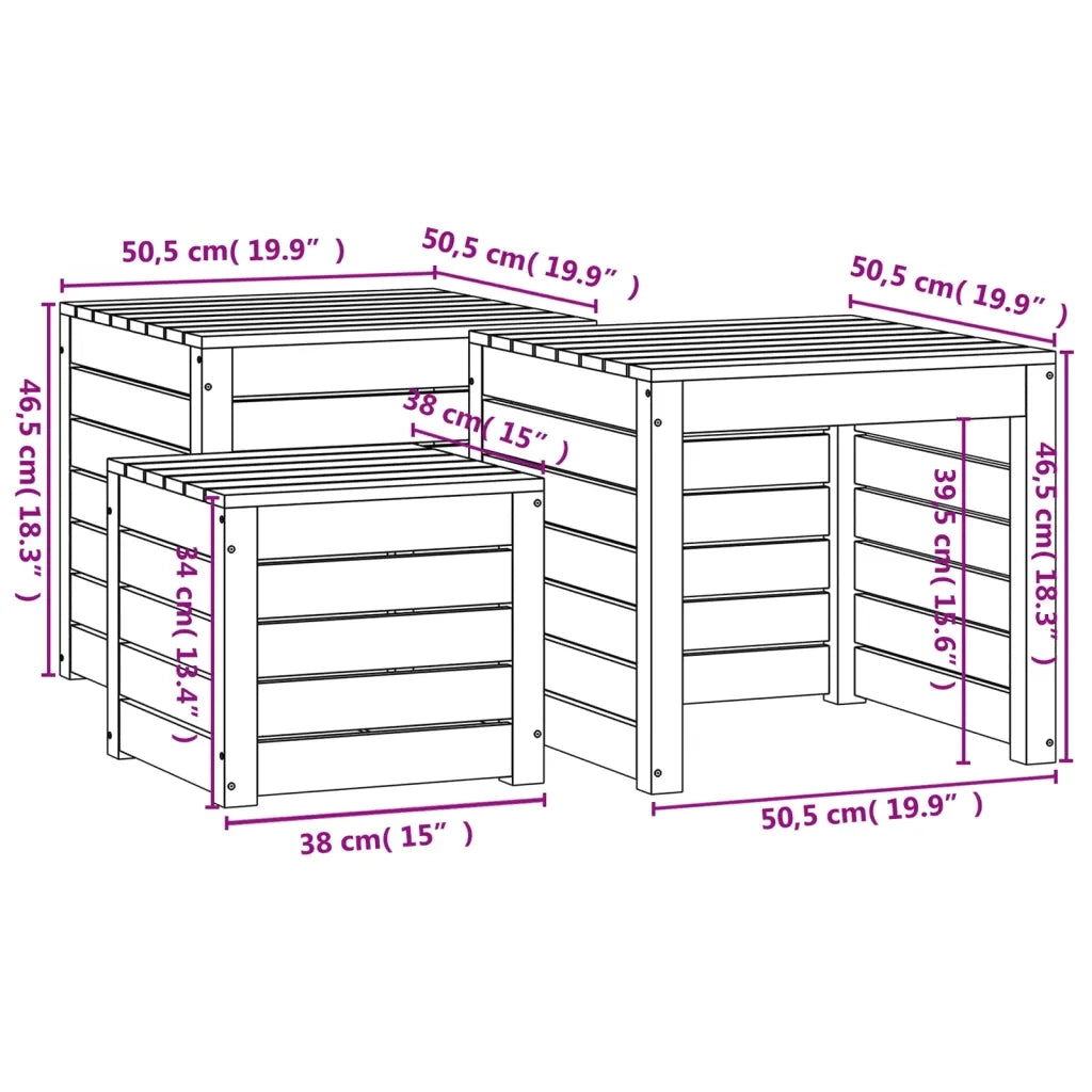 Set Cassette da Giardino 3 pz Ambra in Legno Massello di Pino 823958