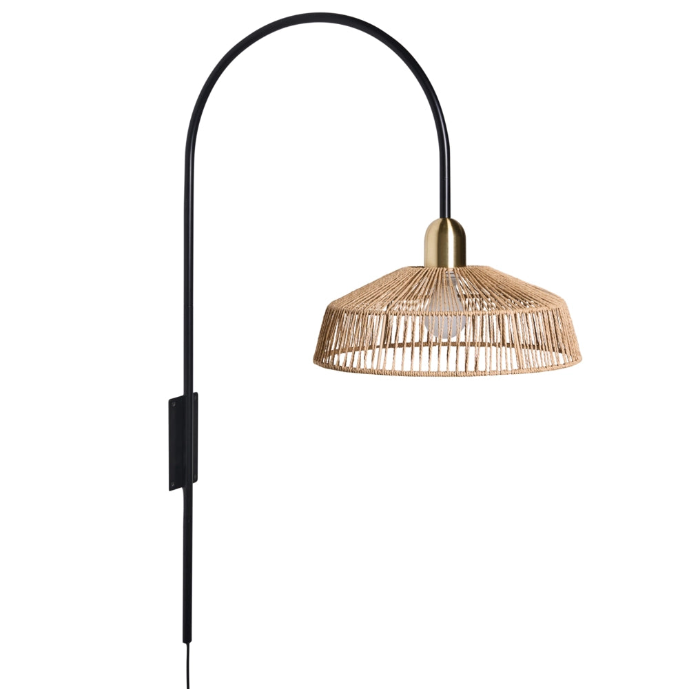 Lampade da parete Paralume in corda di carta naturale Base in metallo nero Stile boho Fatte a mano Soggiorno Camera da letto