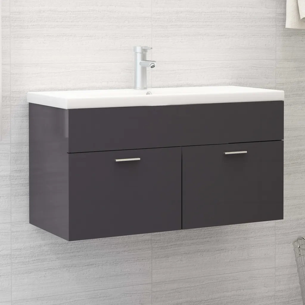 Mobile con Lavabo | Armadio Lavabo Integrato Grigio Lucido in Legno Multistrato