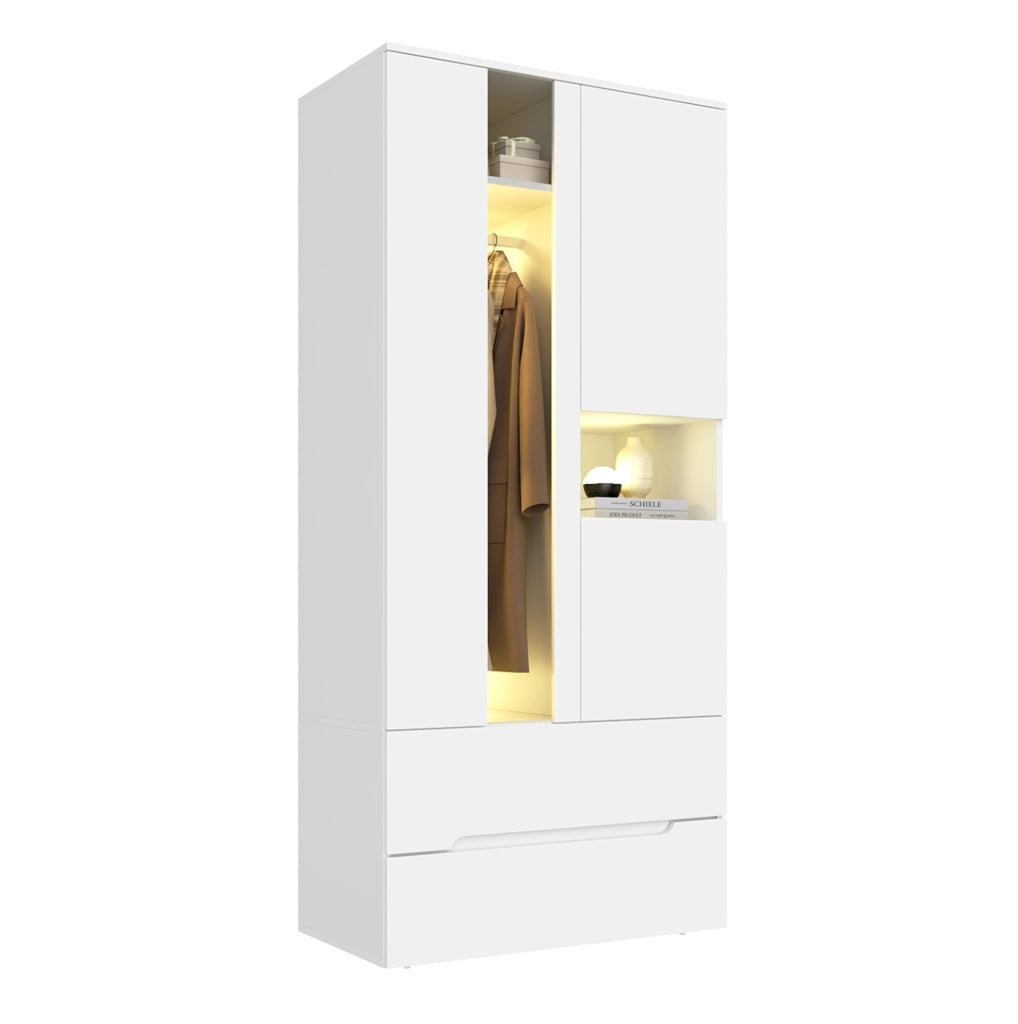 ARMADIO 3 ante con LED 90x50x200 cm Bianco MDF e vetro