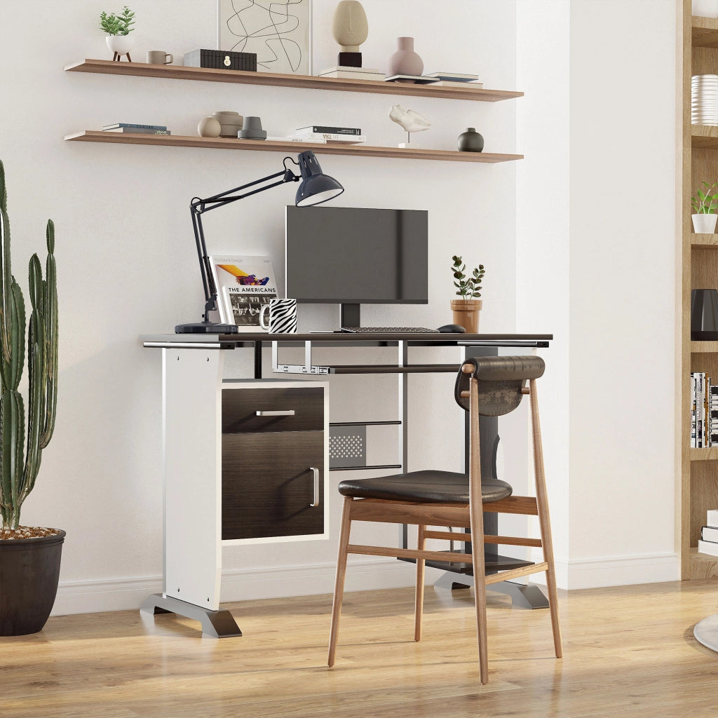 Scrivania per computer ¨C zephmum ¨C 100x52x75 cm marrone nero bianco