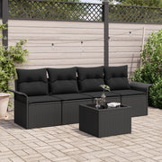 Set di 5 Pezzi Divano da Giardino con Cuscini Nero Polyrattan