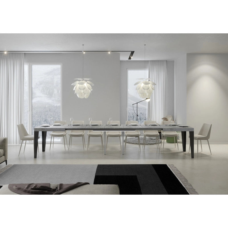 Tavolo allungabile 140/400x90 cm Flame telaio Antracite - Cemento