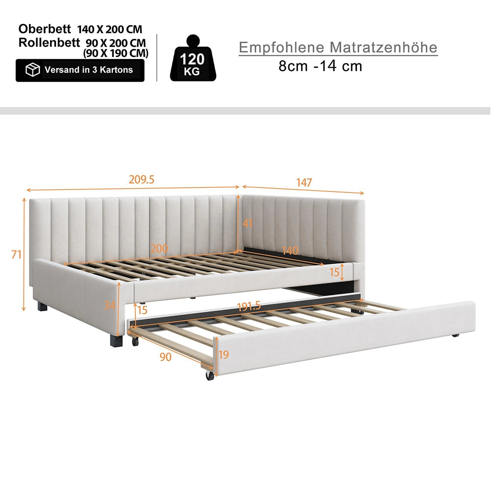 Divano letto - Xylo - 140x200 cm multifunzione velluto beige