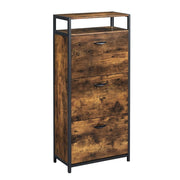 Scarpiera con 3 ante a ribalta mobiletto portaoggetti per ingresso ripiano organizer con vano aperto e divisori interni per 15-18 paia 60 x 30 x 130 cm marrone rustico e nero 12_0006365