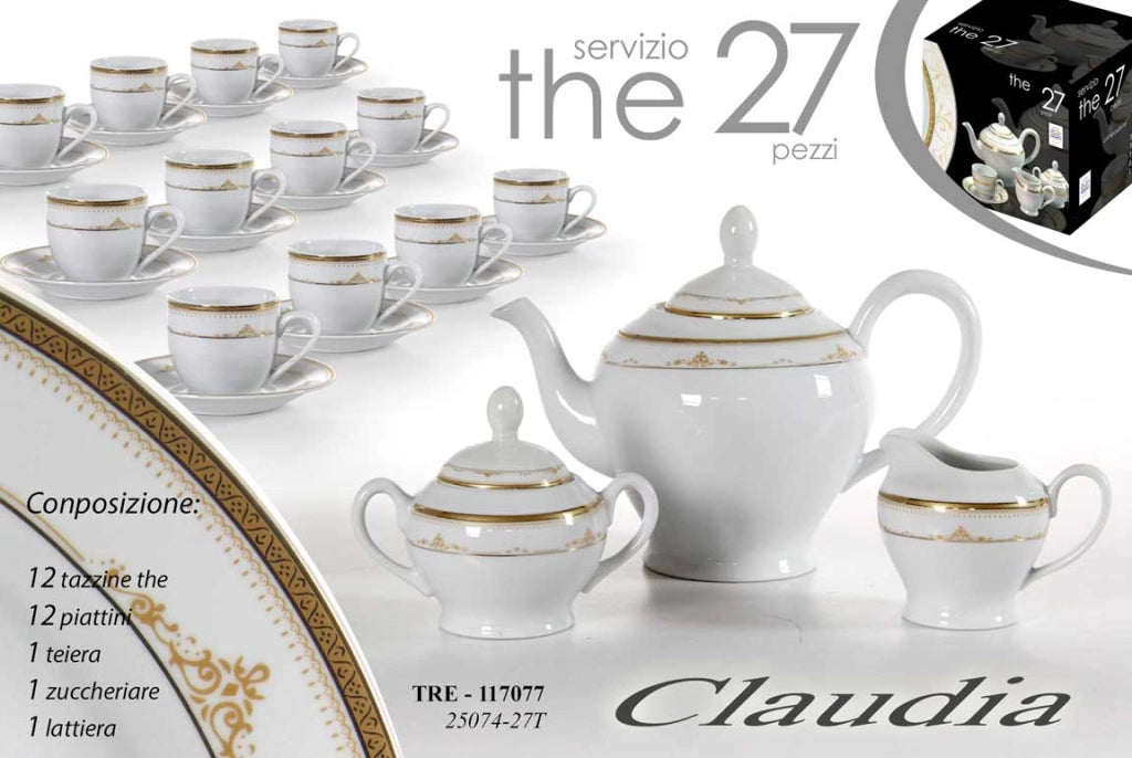 CLAUDIA SERVIZIO DI TAZZE DA 27 PEZZI IN COLORE BIANCO E ORO