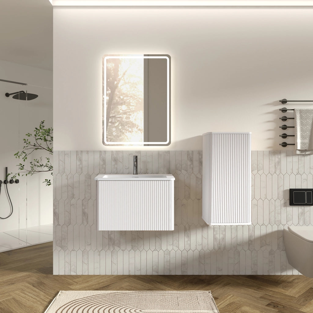 Ensemble de meubles de salon specchio LED, mobile lavabo e mobile laterale, in MDF bianco