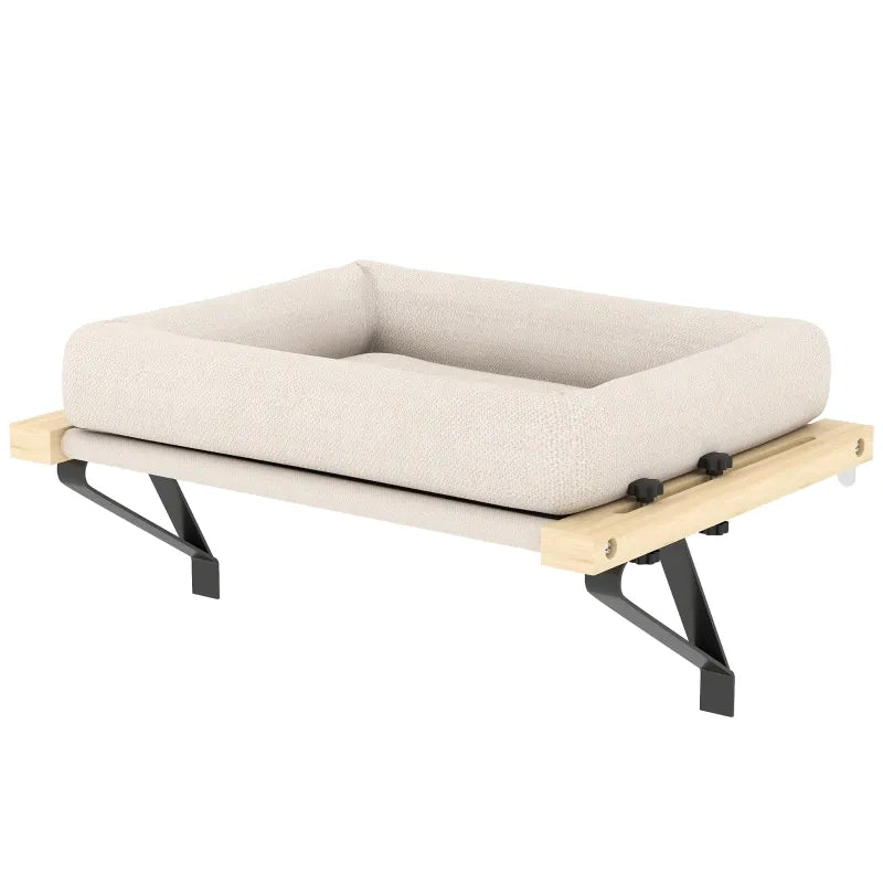 Cuccia per gatti con supporto per davanzali e termosifoni, cuscino incluso, telaio in legno, bianco