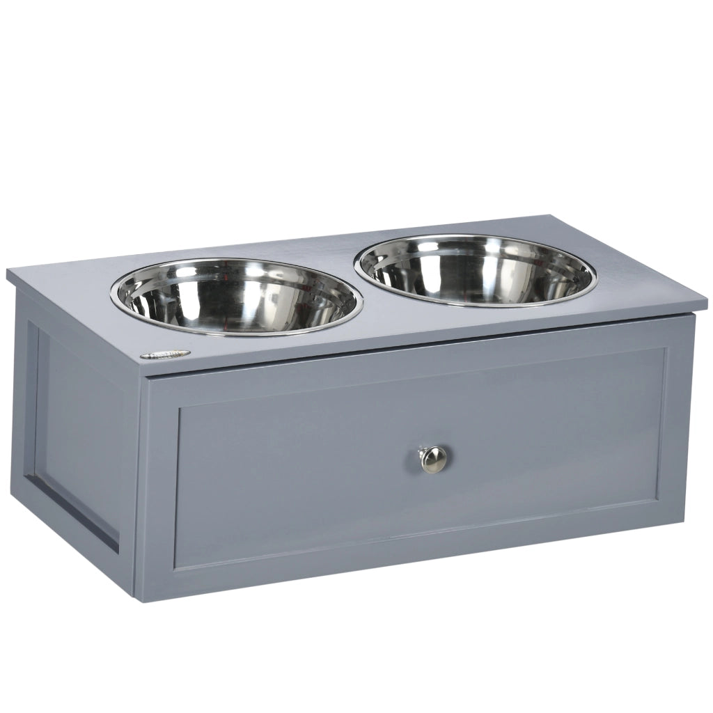 Ciotola Cane con Cassetto ¨C zephmum ¨C Grigio, Acciaio Inox, 60x30x24cm